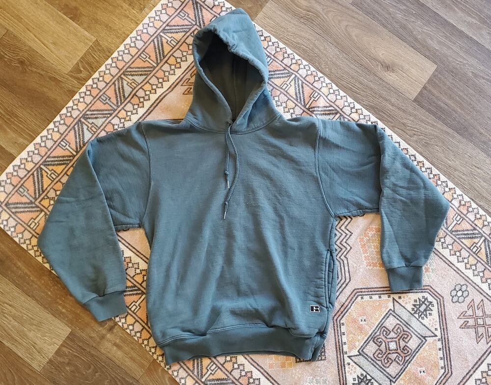 Rare Vintage Russell Pro Cotton Blank Hoodie Sage Green M
